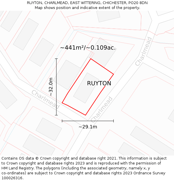 RUYTON, CHARLMEAD, EAST WITTERING, CHICHESTER, PO20 8DN: Plot and title map