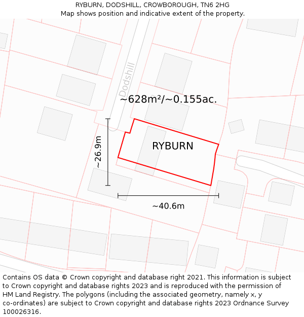 RYBURN, DODSHILL, CROWBOROUGH, TN6 2HG: Plot and title map
