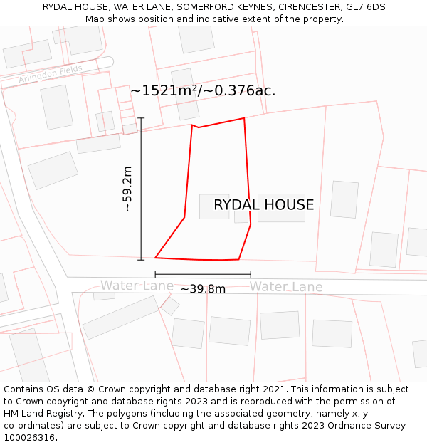 RYDAL HOUSE, WATER LANE, SOMERFORD KEYNES, CIRENCESTER, GL7 6DS: Plot and title map