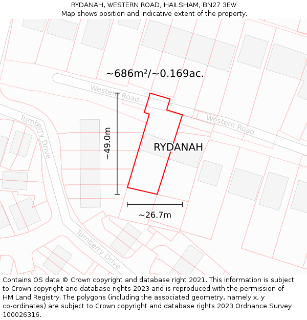 RYDANAH, WESTERN ROAD, HAILSHAM, BN27 3EW: Plot and title map
