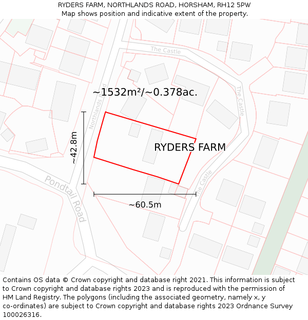 RYDERS FARM, NORTHLANDS ROAD, HORSHAM, RH12 5PW: Plot and title map