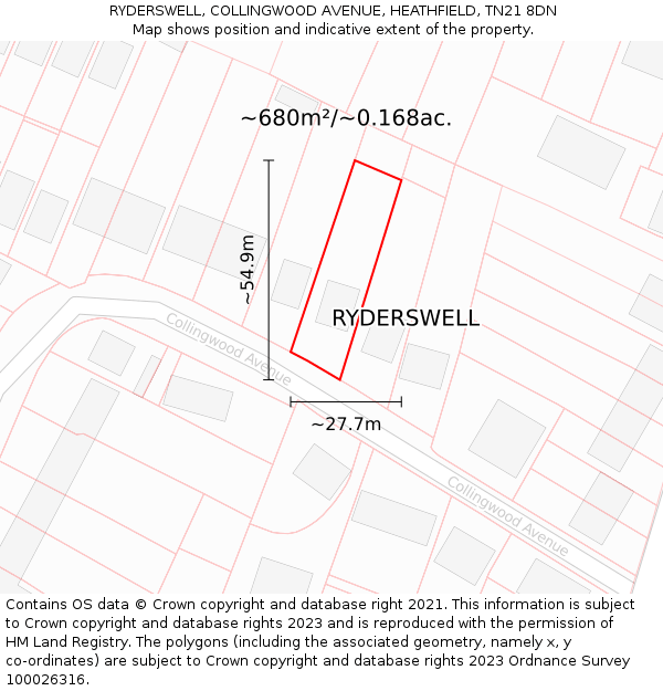 RYDERSWELL, COLLINGWOOD AVENUE, HEATHFIELD, TN21 8DN: Plot and title map