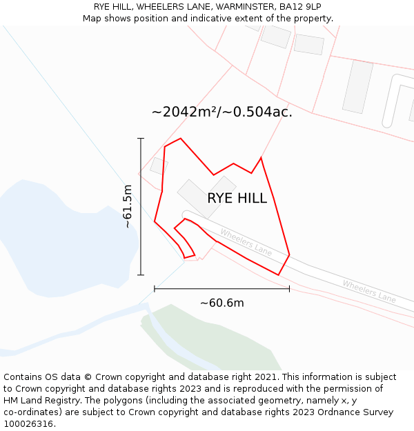 RYE HILL, WHEELERS LANE, WARMINSTER, BA12 9LP: Plot and title map