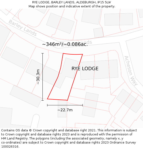 RYE LODGE, BARLEY LANDS, ALDEBURGH, IP15 5LW: Plot and title map