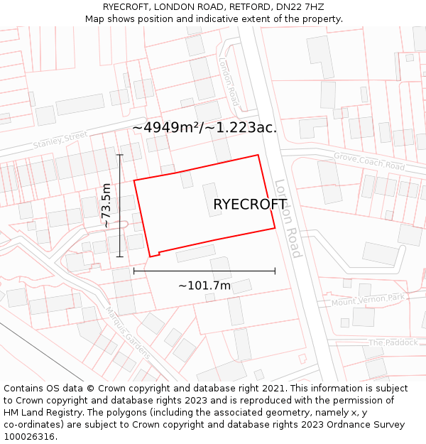 RYECROFT, LONDON ROAD, RETFORD, DN22 7HZ: Plot and title map