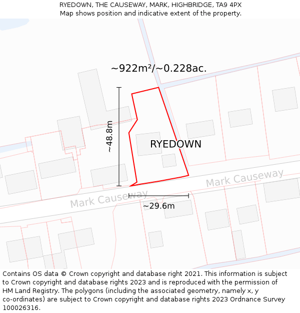 RYEDOWN, THE CAUSEWAY, MARK, HIGHBRIDGE, TA9 4PX: Plot and title map