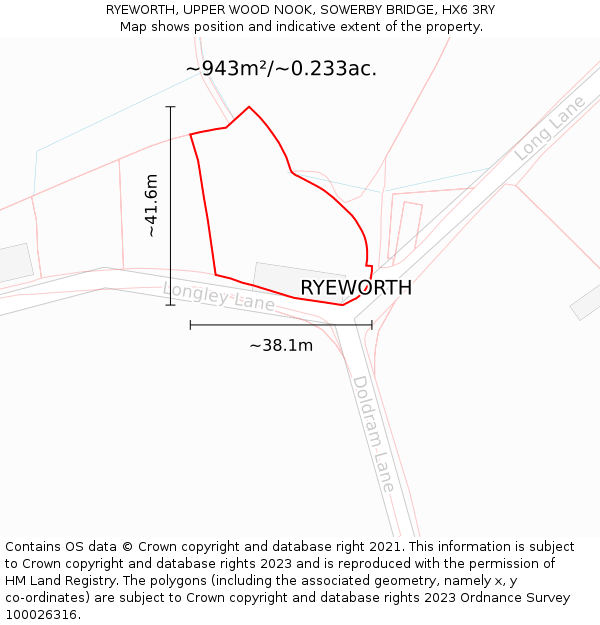 RYEWORTH, UPPER WOOD NOOK, SOWERBY BRIDGE, HX6 3RY: Plot and title map