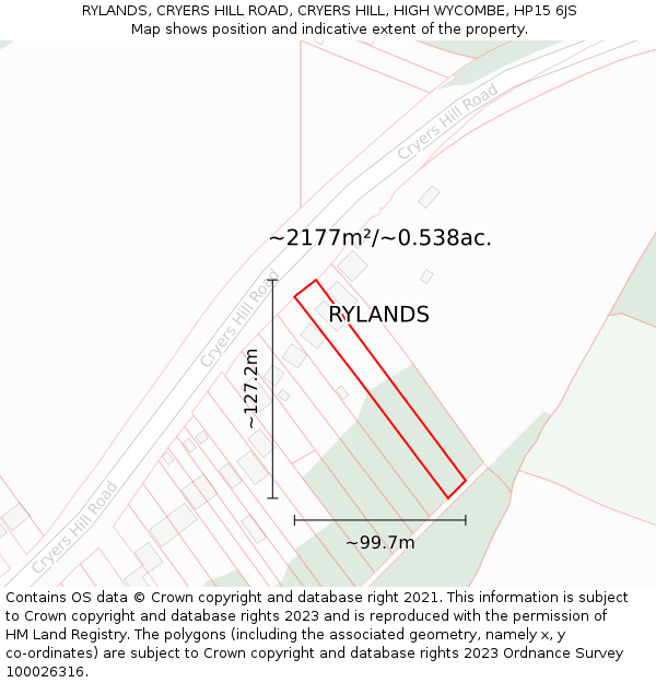 RYLANDS, CRYERS HILL ROAD, CRYERS HILL, HIGH WYCOMBE, HP15 6JS: Plot and title map
