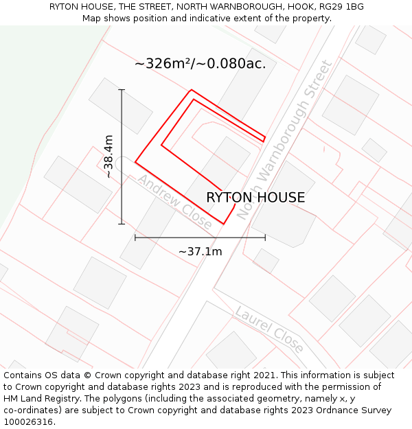 RYTON HOUSE, THE STREET, NORTH WARNBOROUGH, HOOK, RG29 1BG: Plot and title map