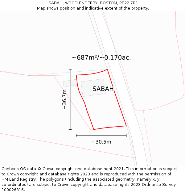 SABAH, WOOD ENDERBY, BOSTON, PE22 7PF: Plot and title map