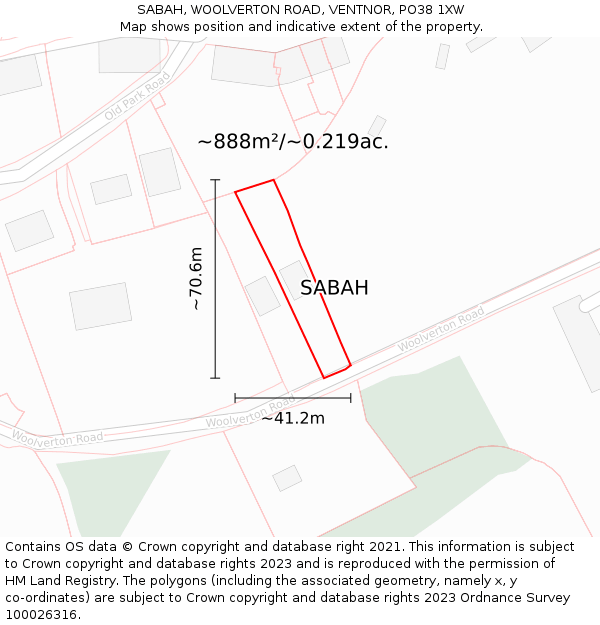 SABAH, WOOLVERTON ROAD, VENTNOR, PO38 1XW: Plot and title map