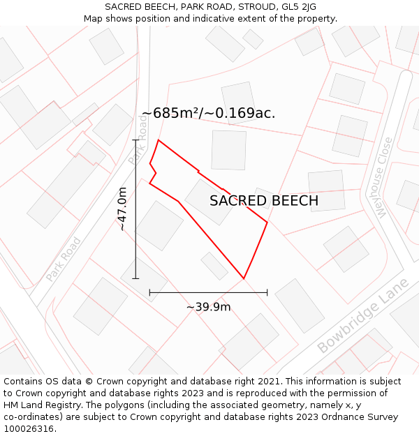 SACRED BEECH, PARK ROAD, STROUD, GL5 2JG: Plot and title map