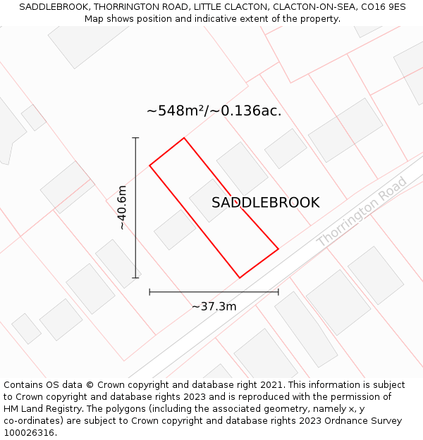 SADDLEBROOK, THORRINGTON ROAD, LITTLE CLACTON, CLACTON-ON-SEA, CO16 9ES: Plot and title map