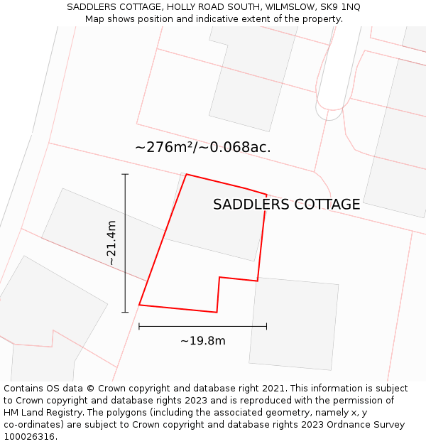 SADDLERS COTTAGE, HOLLY ROAD SOUTH, WILMSLOW, SK9 1NQ: Plot and title map