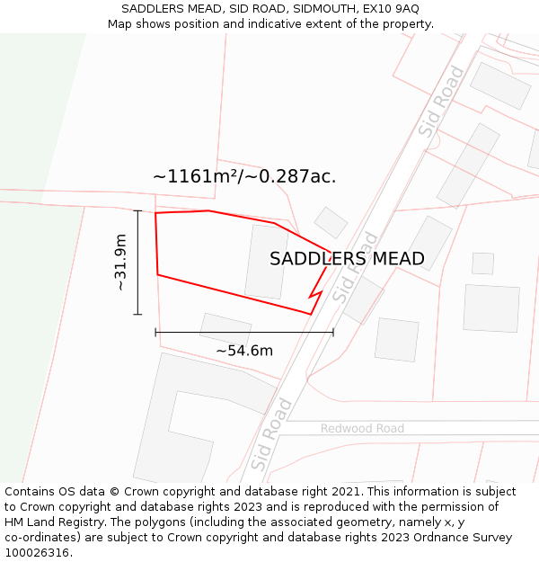 SADDLERS MEAD, SID ROAD, SIDMOUTH, EX10 9AQ: Plot and title map