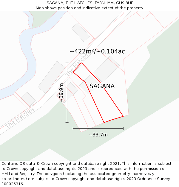 SAGANA, THE HATCHES, FARNHAM, GU9 8UE: Plot and title map