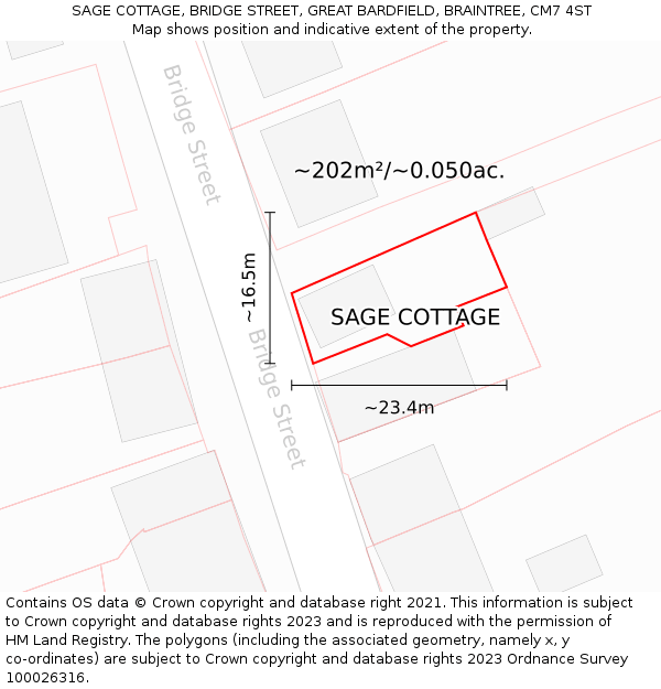 SAGE COTTAGE, BRIDGE STREET, GREAT BARDFIELD, BRAINTREE, CM7 4ST: Plot and title map