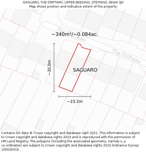 SAGUARO, THE DRIFTWAY, UPPER BEEDING, STEYNING, BN44 3JX: Plot and title map