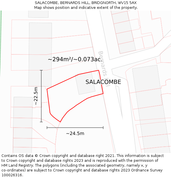 SALACOMBE, BERNARDS HILL, BRIDGNORTH, WV15 5AX: Plot and title map