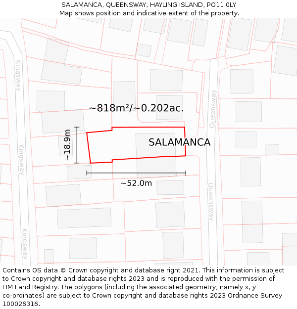 SALAMANCA, QUEENSWAY, HAYLING ISLAND, PO11 0LY: Plot and title map