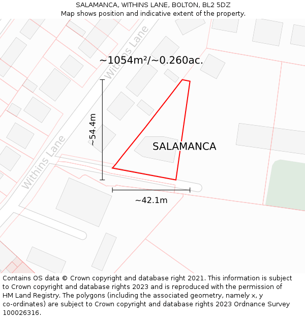 SALAMANCA, WITHINS LANE, BOLTON, BL2 5DZ: Plot and title map