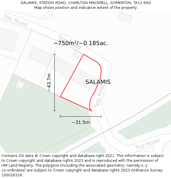 SALAMIS, STATION ROAD, CHARLTON MACKRELL, SOMERTON, TA11 6AG: Plot and title map