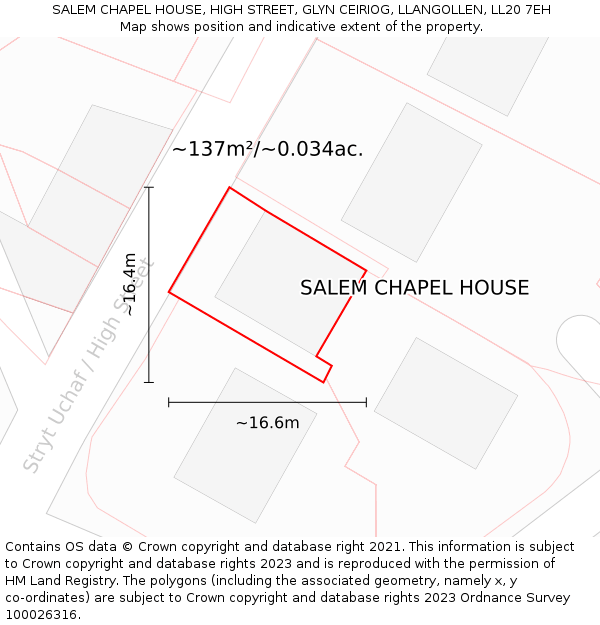 SALEM CHAPEL HOUSE, HIGH STREET, GLYN CEIRIOG, LLANGOLLEN, LL20 7EH: Plot and title map