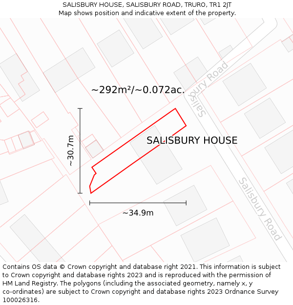 SALISBURY HOUSE, SALISBURY ROAD, TRURO, TR1 2JT: Plot and title map