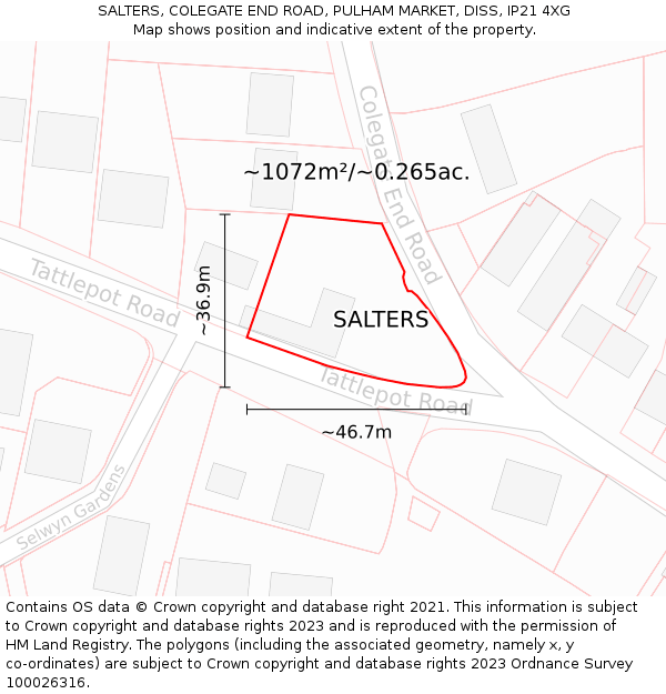 SALTERS, COLEGATE END ROAD, PULHAM MARKET, DISS, IP21 4XG: Plot and title map