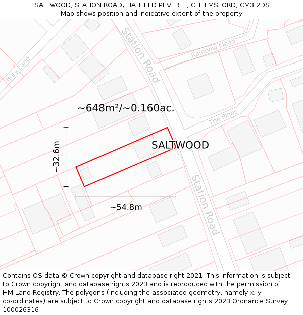 SALTWOOD, STATION ROAD, HATFIELD PEVEREL, CHELMSFORD, CM3 2DS: Plot and title map