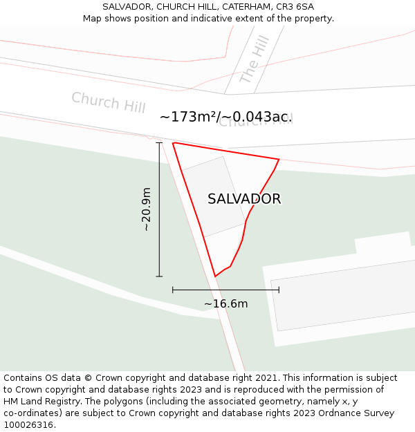 SALVADOR, CHURCH HILL, CATERHAM, CR3 6SA: Plot and title map