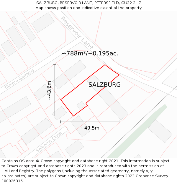 SALZBURG, RESERVOIR LANE, PETERSFIELD, GU32 2HZ: Plot and title map
