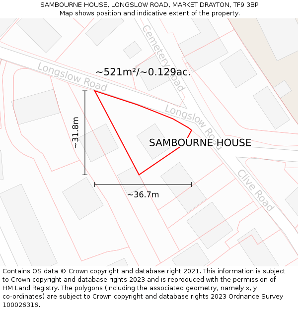 SAMBOURNE HOUSE, LONGSLOW ROAD, MARKET DRAYTON, TF9 3BP: Plot and title map