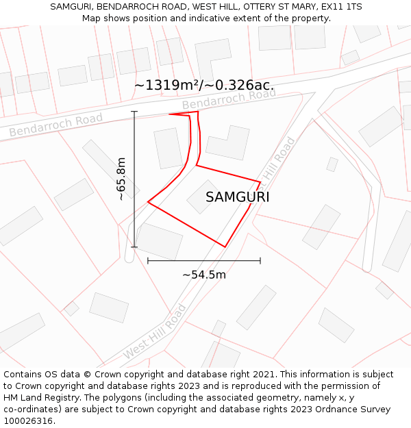 SAMGURI, BENDARROCH ROAD, WEST HILL, OTTERY ST MARY, EX11 1TS: Plot and title map