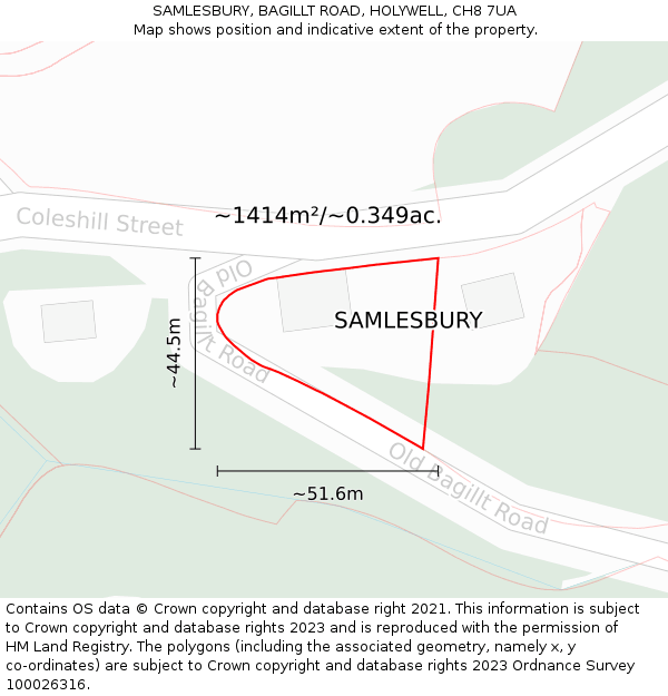 SAMLESBURY, BAGILLT ROAD, HOLYWELL, CH8 7UA: Plot and title map