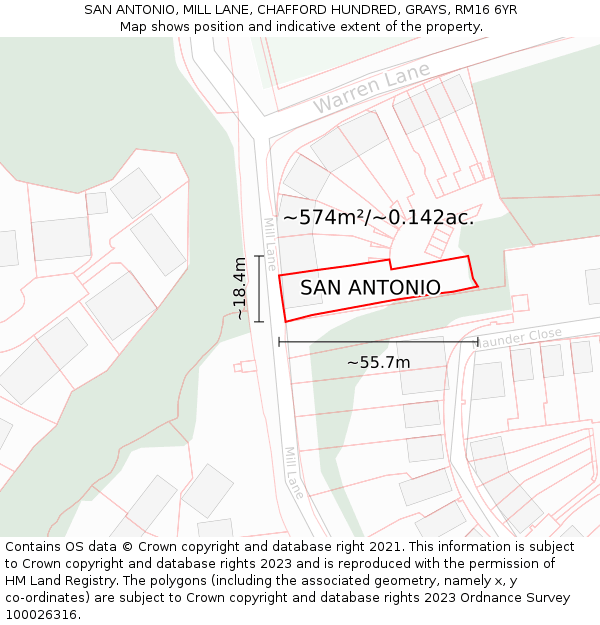 SAN ANTONIO, MILL LANE, CHAFFORD HUNDRED, GRAYS, RM16 6YR: Plot and title map