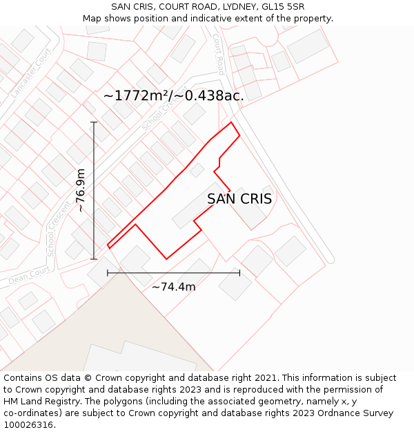 SAN CRIS, COURT ROAD, LYDNEY, GL15 5SR: Plot and title map