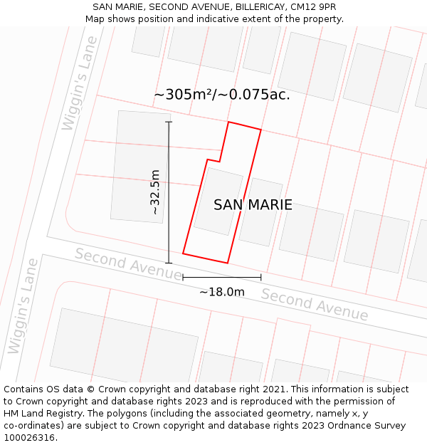 SAN MARIE, SECOND AVENUE, BILLERICAY, CM12 9PR: Plot and title map
