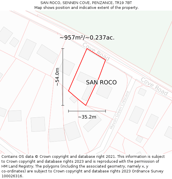 SAN ROCO, SENNEN COVE, PENZANCE, TR19 7BT: Plot and title map