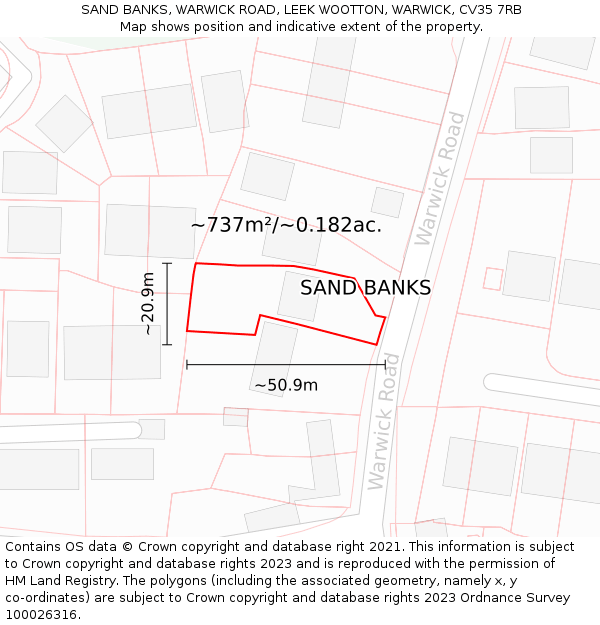 SAND BANKS, WARWICK ROAD, LEEK WOOTTON, WARWICK, CV35 7RB: Plot and title map