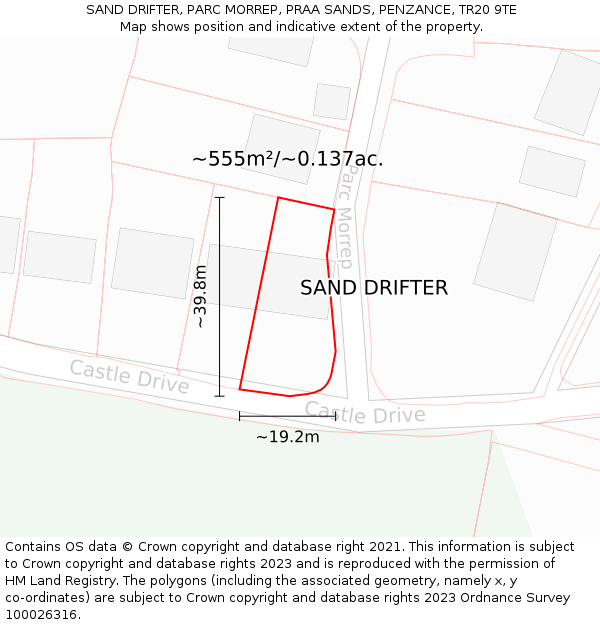 SAND DRIFTER, PARC MORREP, PRAA SANDS, PENZANCE, TR20 9TE: Plot and title map