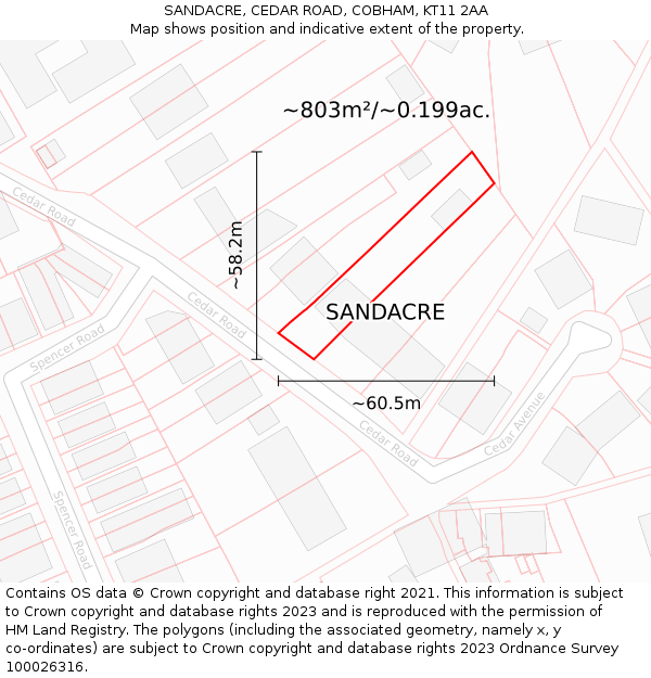 SANDACRE, CEDAR ROAD, COBHAM, KT11 2AA: Plot and title map