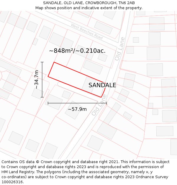 SANDALE, OLD LANE, CROWBOROUGH, TN6 2AB: Plot and title map