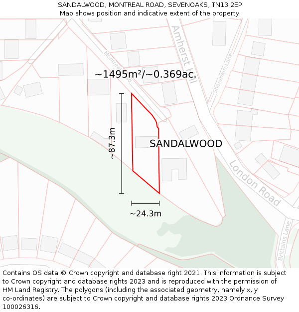 SANDALWOOD, MONTREAL ROAD, SEVENOAKS, TN13 2EP: Plot and title map