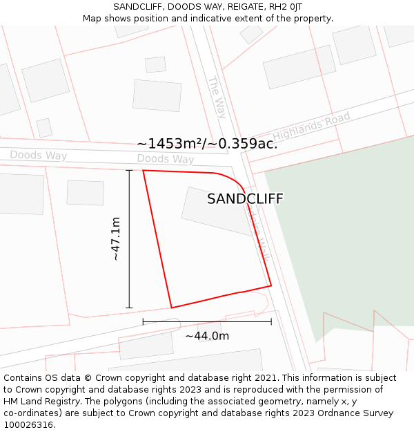 SANDCLIFF, DOODS WAY, REIGATE, RH2 0JT: Plot and title map