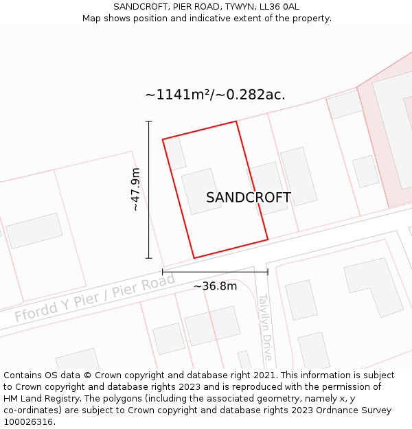 SANDCROFT, PIER ROAD, TYWYN, LL36 0AL: Plot and title map