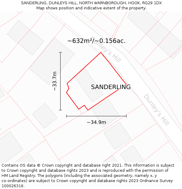 SANDERLING, DUNLEYS HILL, NORTH WARNBOROUGH, HOOK, RG29 1DX: Plot and title map