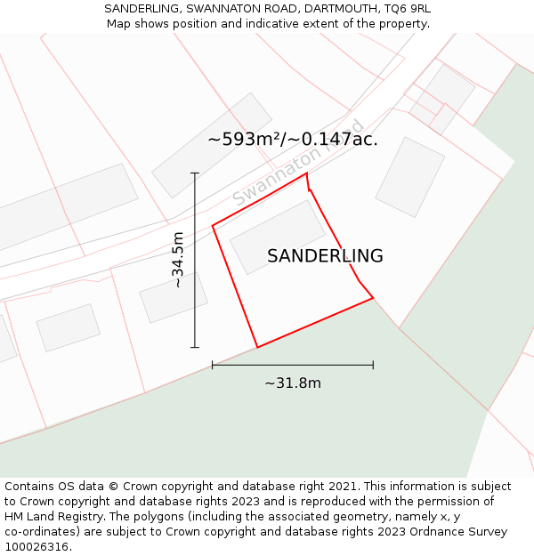 SANDERLING, SWANNATON ROAD, DARTMOUTH, TQ6 9RL: Plot and title map