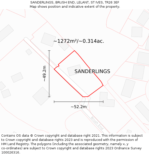 SANDERLINGS, BRUSH END, LELANT, ST IVES, TR26 3EF: Plot and title map