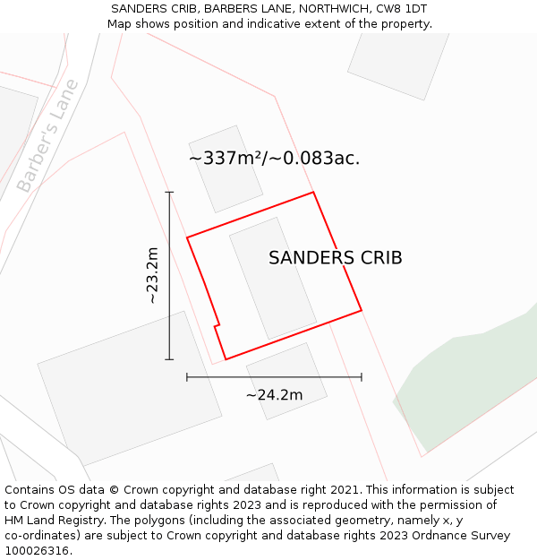 SANDERS CRIB, BARBERS LANE, NORTHWICH, CW8 1DT: Plot and title map